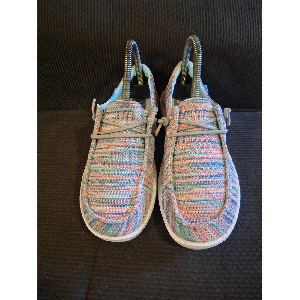 Hey Dude‎ Wendy Sox Sunset Pink Multi Color Knit Slip On Loafers Womens Size 6